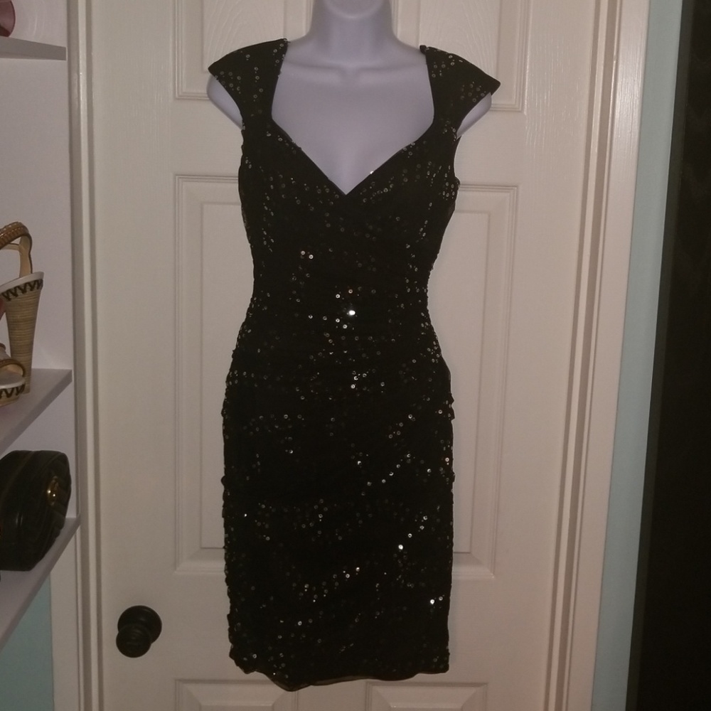 EUC Alex evenings cocktail dress with silver sequi